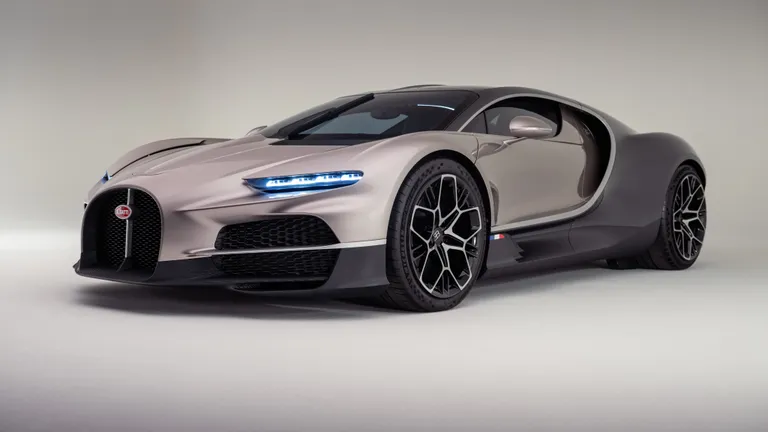 Bugatti Tourbillon in a pale silver finish, shown from a front three-quarter view